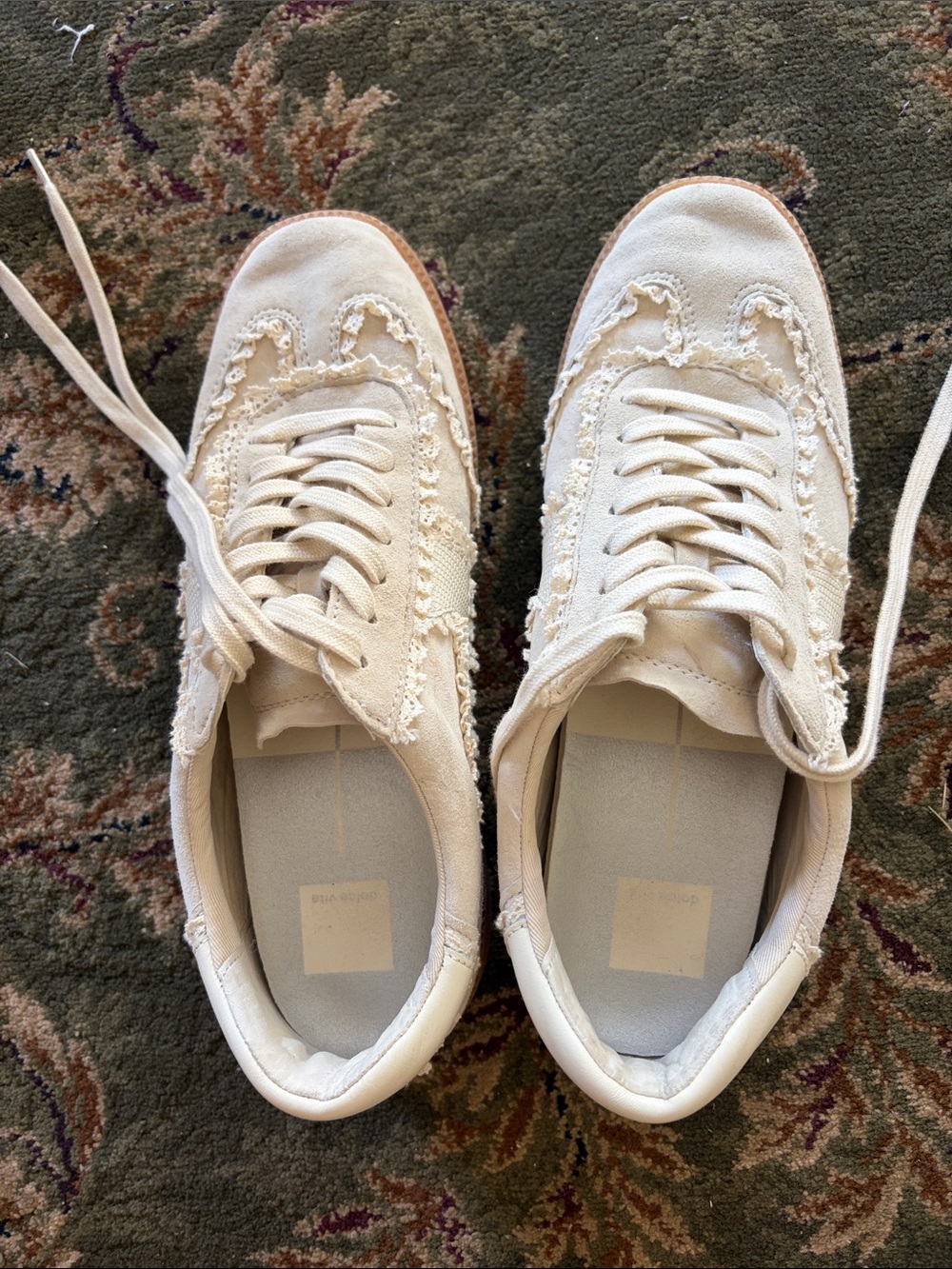 Dolce Vita Cream Frayed-Trim Lace-Up Sneakers